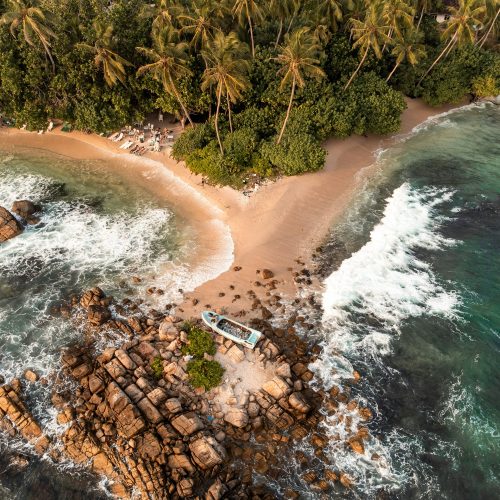 Aerial Sunset Photo of Secret Beach close to Mirissa in South Sri Lanka
