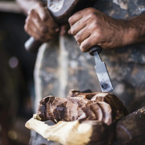Carpenter working at Polonnaruwa Ancient City, Cultural Triangle, Sri Lanka, Asia