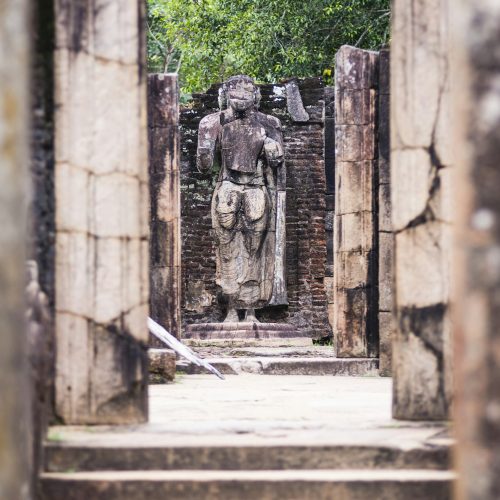 Polonnaruwa Ancient City, stone Buddha statue at the Tooth Relic Chamber (Hatadage) in Polonnaruwa Q